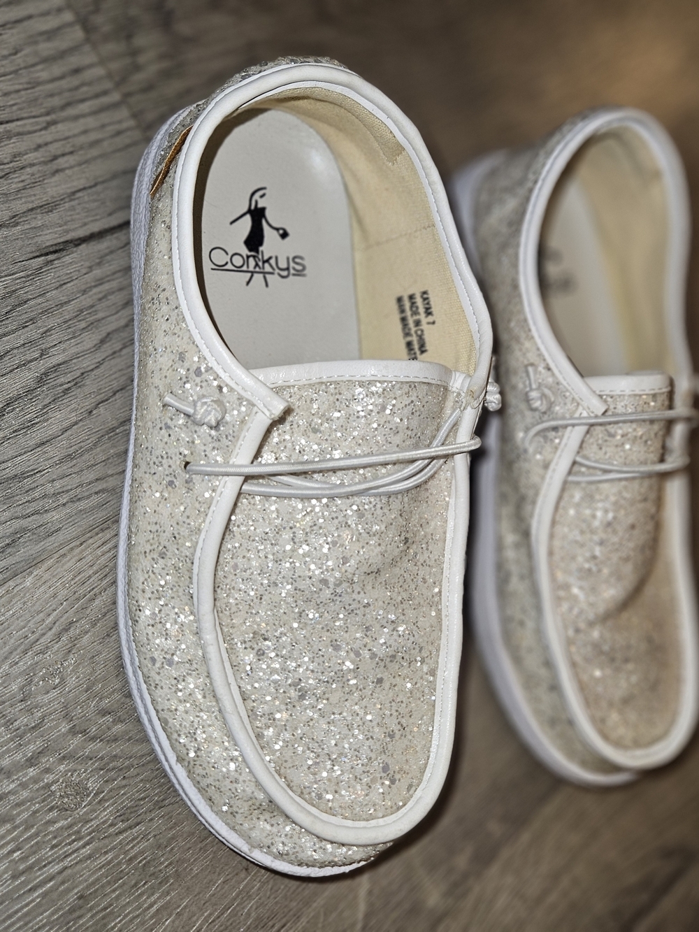 Skechers Corkys Glitter Slip-On Shoes - White - Picture 3 of 5
